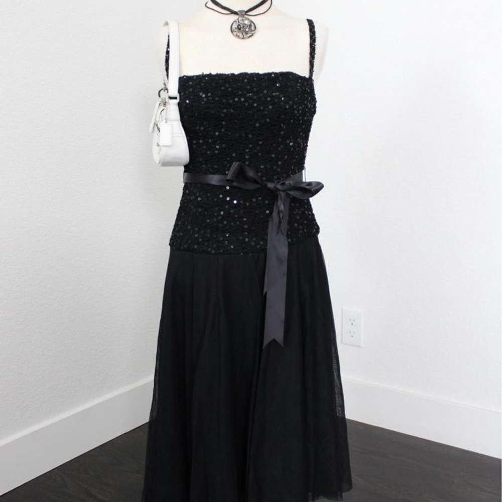 Y2k vintage Caché black sequin dress with tie detail